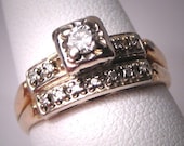 Antique Diamond Wedding Ring Set Vintage Art Deco 14K