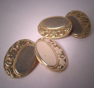 Antique Gold Cufflinks Vintage Art Nouveau Deco Floral