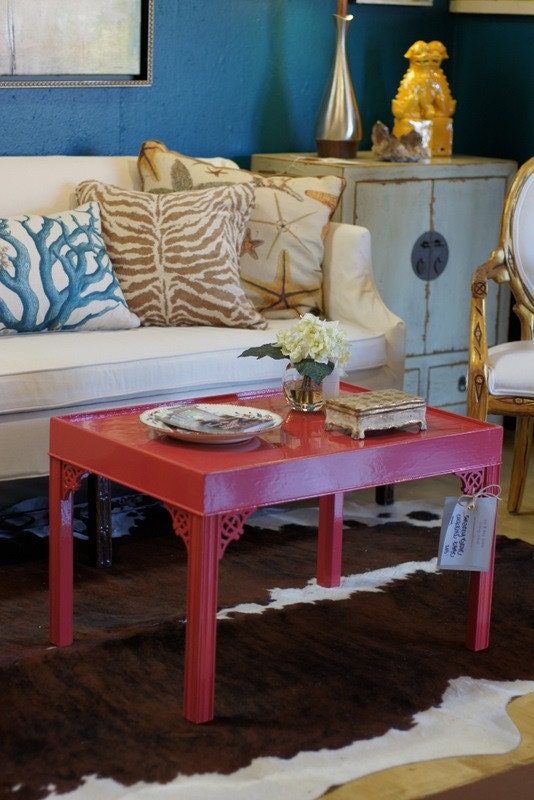 raspberry chinoiserie cocktail table