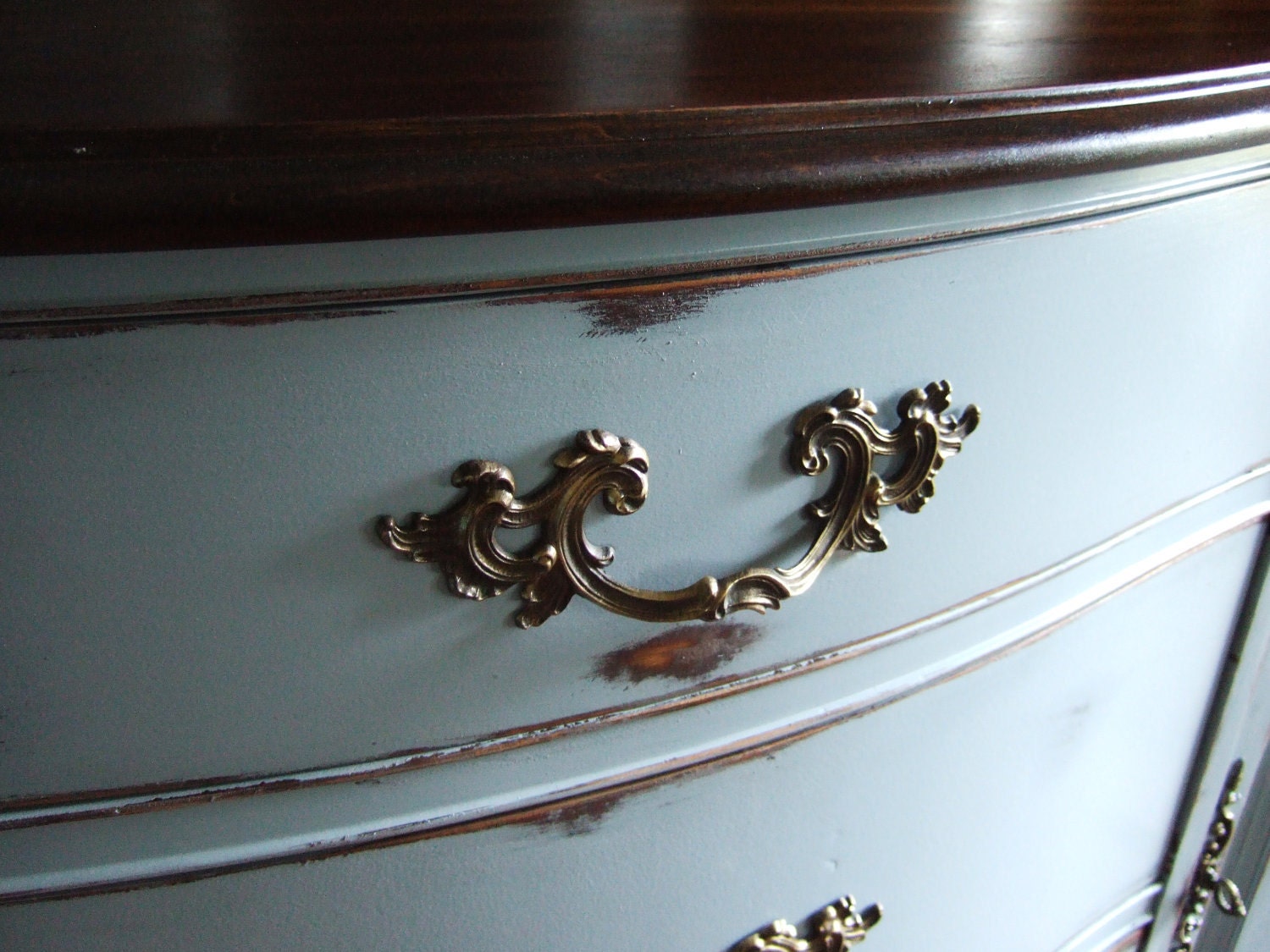 French Country Buffet in a French Grey with Dark Walnut Stained Top
