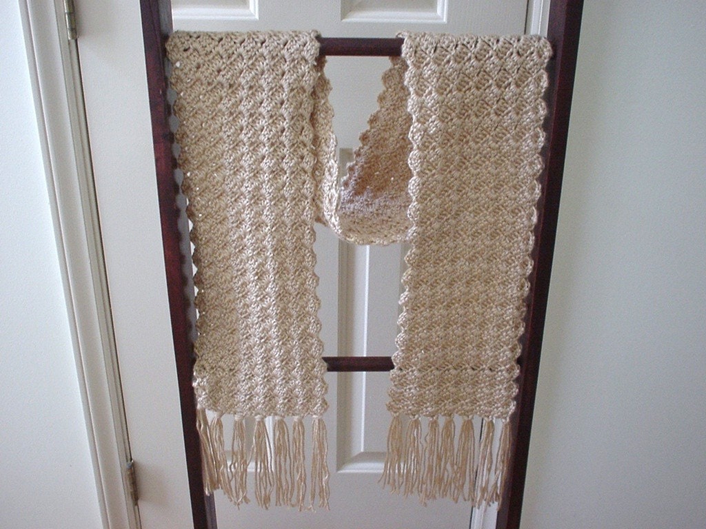 Crochet Lacy Scarf in Wheat Color