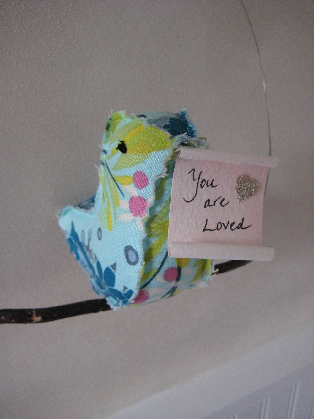 Fabric bird with love message