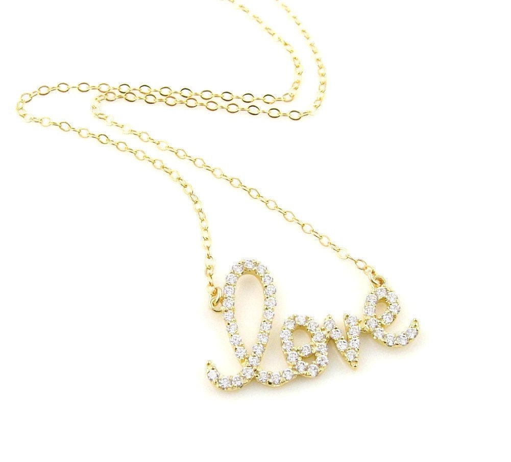 New - Modern Gold Filled Love Necklace with Sparkling CZ's