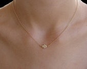 Sideways Hamsa Cz Necklace - 14kt Gold Filled Cz Tiny Horizontal Hamsa - Good Luck, Faith Jewelry, Gift, Bridesmaid Gifts
