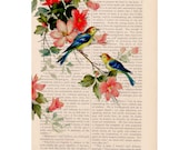 dictionary bird art print vintage BIRDS and FLOWERS print - vintage art book page print - dictionary bird art print