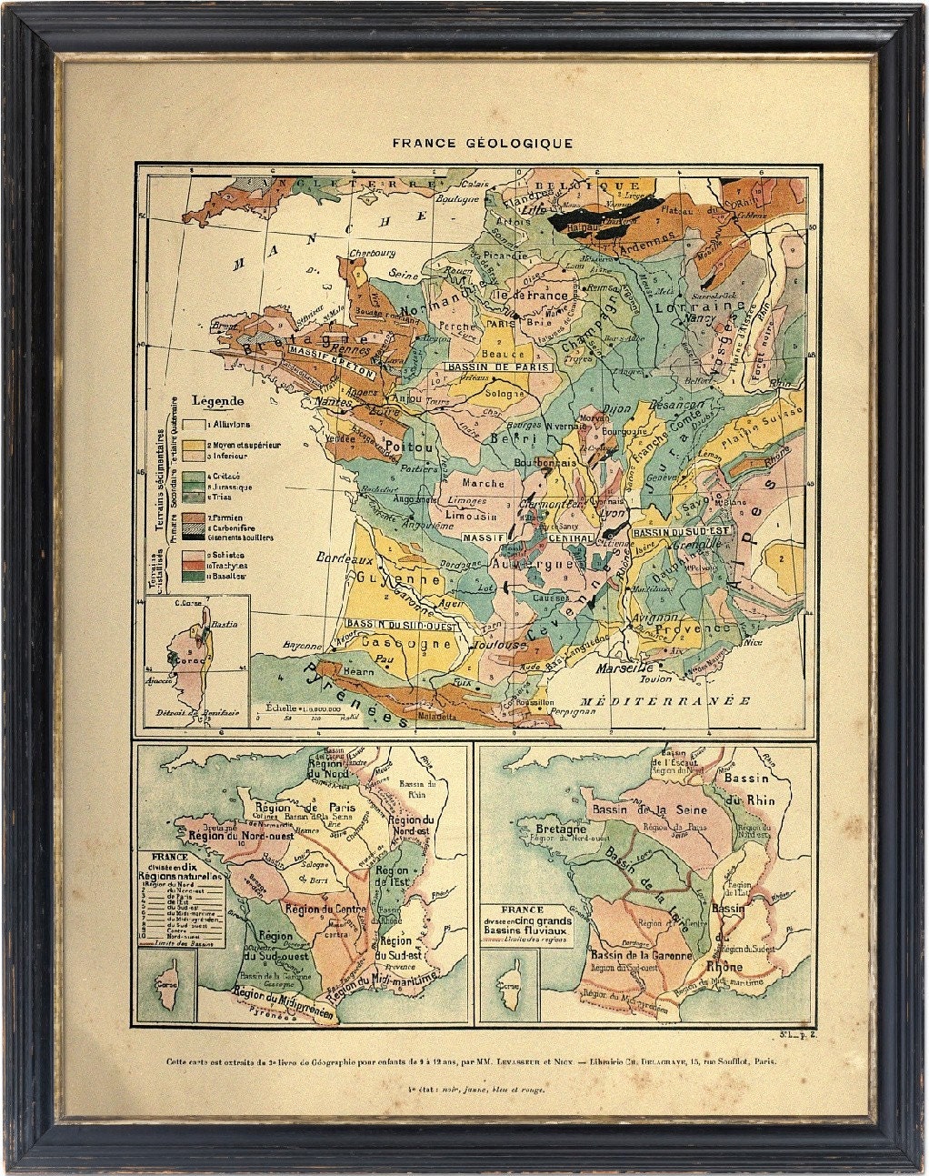 vintage map of FRANCE geologique atlas antique map french print - french map - Featured in the ETSY BLOG