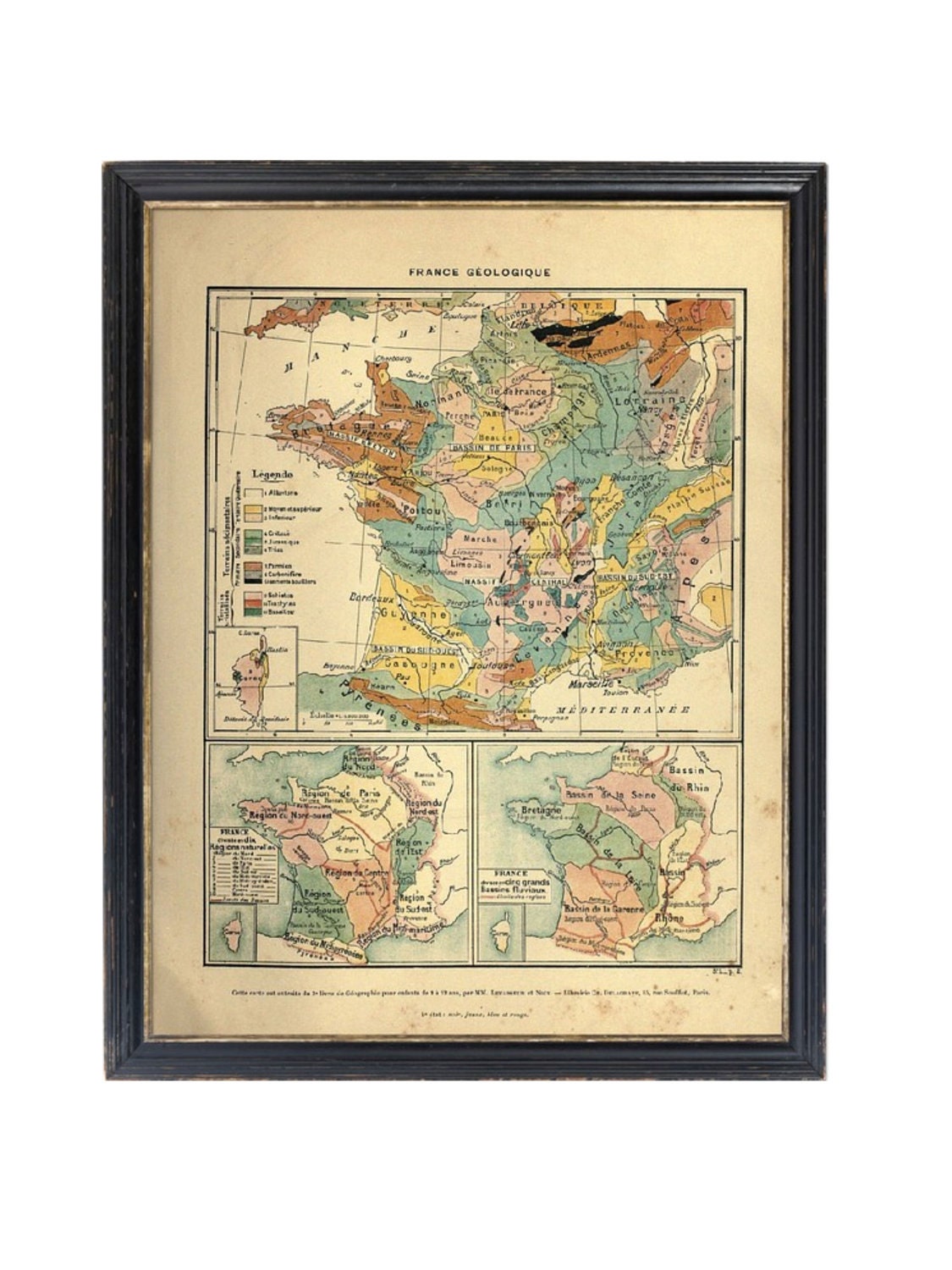 vintage map of FRANCE geologique atlas antique map french print - french map - Featured in the ETSY BLOG