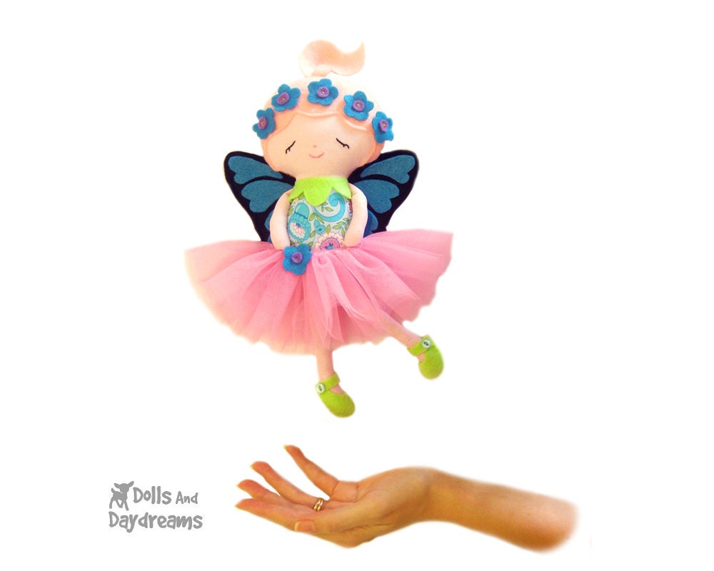 Fairy Sewing Pattern PDF Small Doll Flower Fairies - Removable Butterfly Wings Shoes & Skirt included