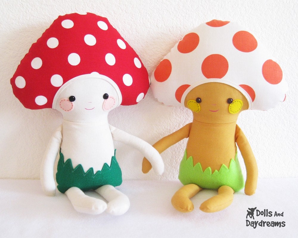 Mushroom Toadstool Doll Softie Sewing Pattern PDF Ragdoll Stuffed Toy