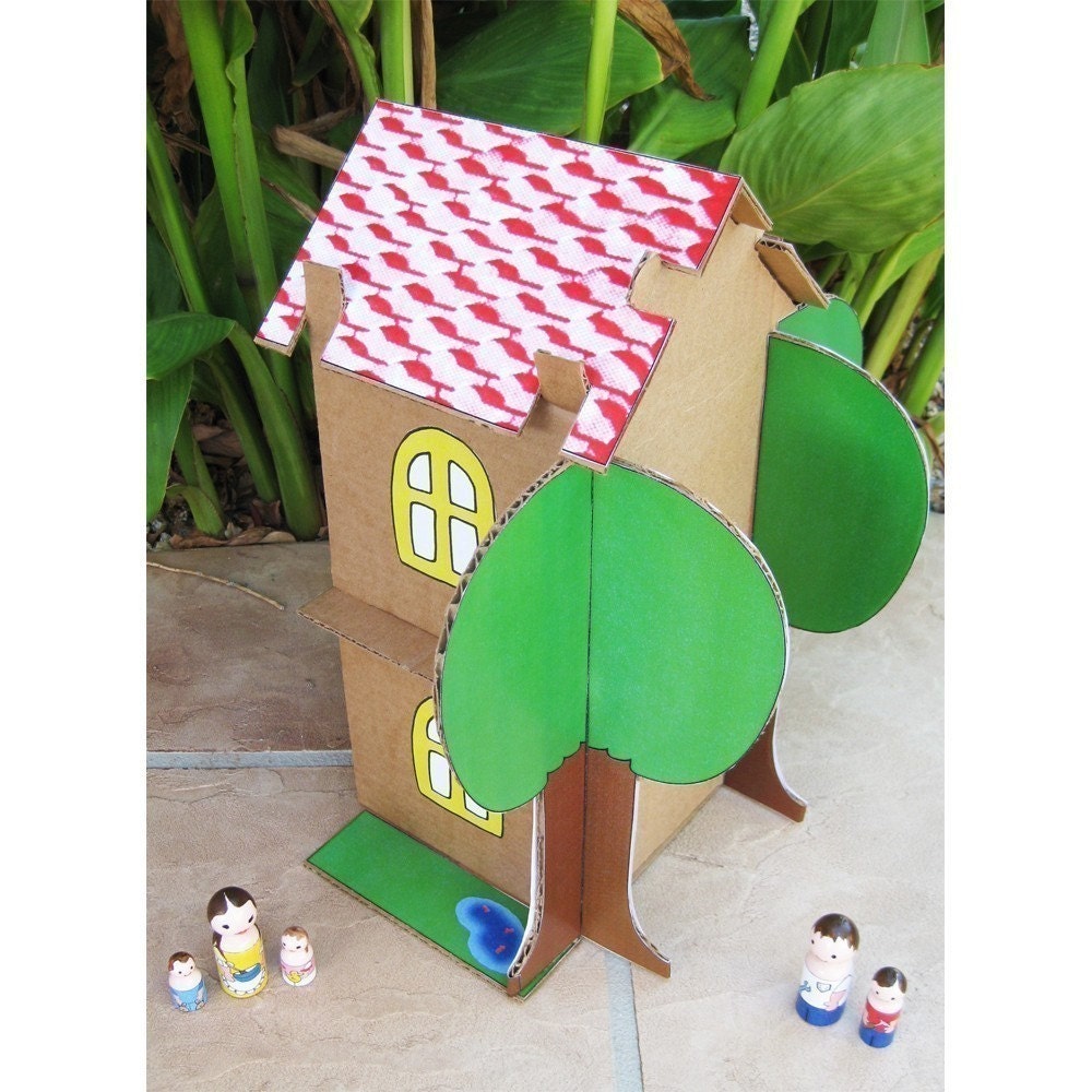 Cardboard Dollhouse PDF Pattern Recycle Cardboard Boxes DIY Toy house Paper Craft