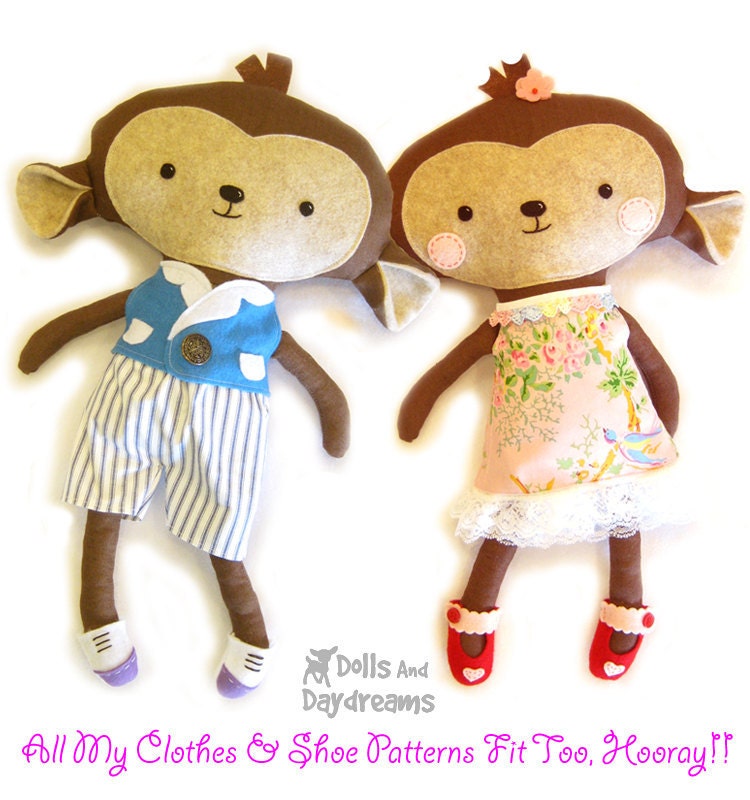 Monkey PDF Sewing Pattern Softie Stuffed Toy