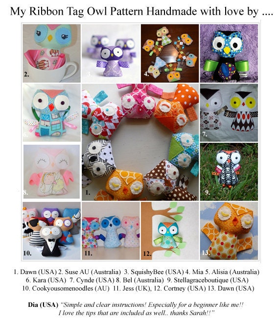Baby Owl Ribbon Tag Softie Stuffed Toy PDF Sewing Pattern