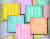 Shabby Chic Stripes Dots Squares Digital Collage Sheet 2 inch square Background ACEO ATC Card Ephemera Backgrounds Tag Grunge 183