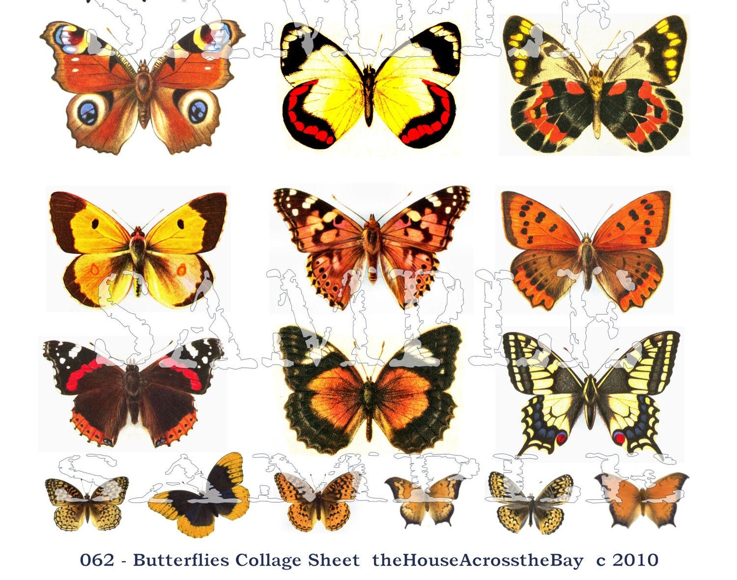 Butterfly Butterflies Digital Collage Sheet Scrapbooking ACEO ATC Digital Collage Sheet Card Tag Embellishment Background Tags 062
