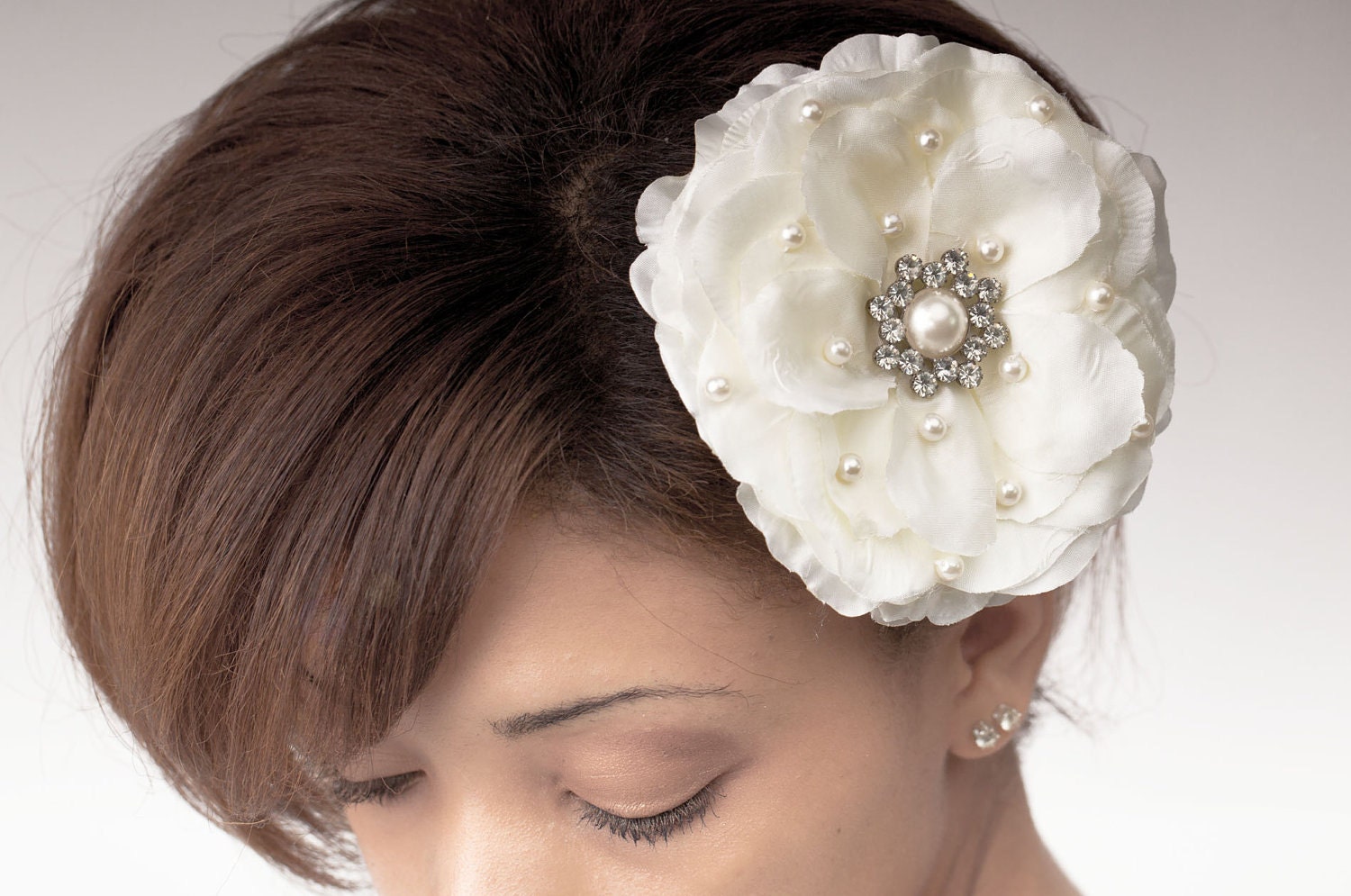Dear Poppy silk flower fascinator with pearls and rhinestone pin