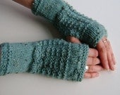 Fingerless Gloves / Mittens / Wrist Warmers in Duck Egg Blue Aran Wool