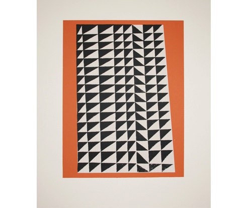 SALE Handmade original abstract geometric screenprint in bold colours of black, white and orange.