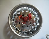 Kitchen Sink Drain Plug, Red Rooster. Sink Strainer, Stopper with Decorative Rooster. Country