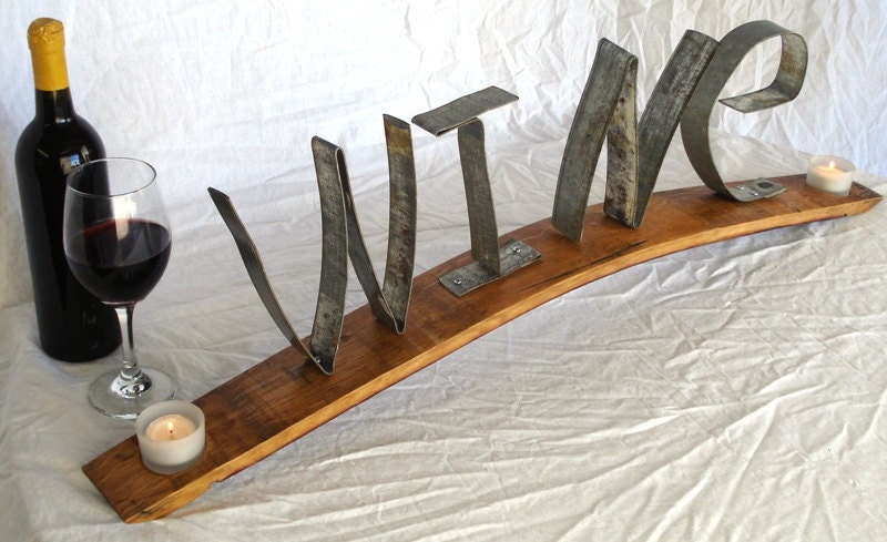 Wine Barrel Candle Holder with WINE made from Napa Wine Barrel Rings -100 recycled