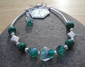 Medical Alert Bracelet - Diabetes, Allergies, Seizures, Multiple Sclerosis, Alzeimers or Heart - Malachite Gemstones and Lampwork bead