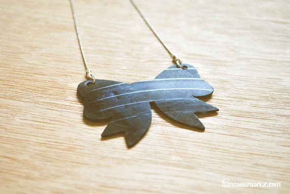 Vinyl Record Bow Necklace // Sterling Silver Chain // Hand Made