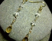 Citrine Briolette and Quartz Crystal Earrings With Gold Filled Wire