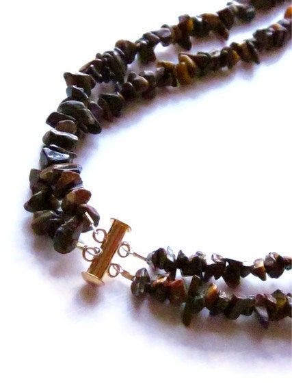 Glowing Golden Brown South African Tigereye Stone and Bronze Necklace