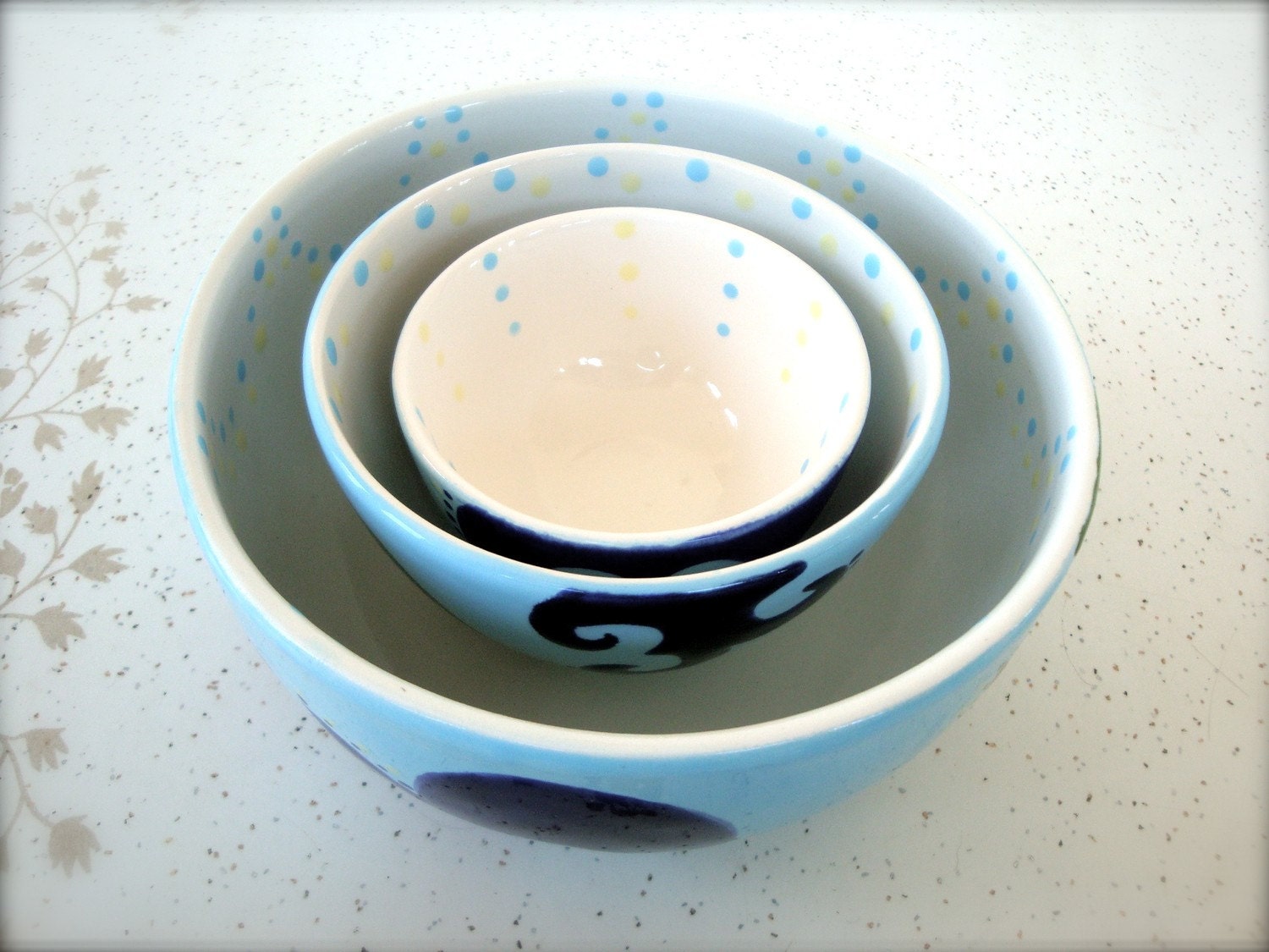 Nesting Bowls - Blue Wave Pattern