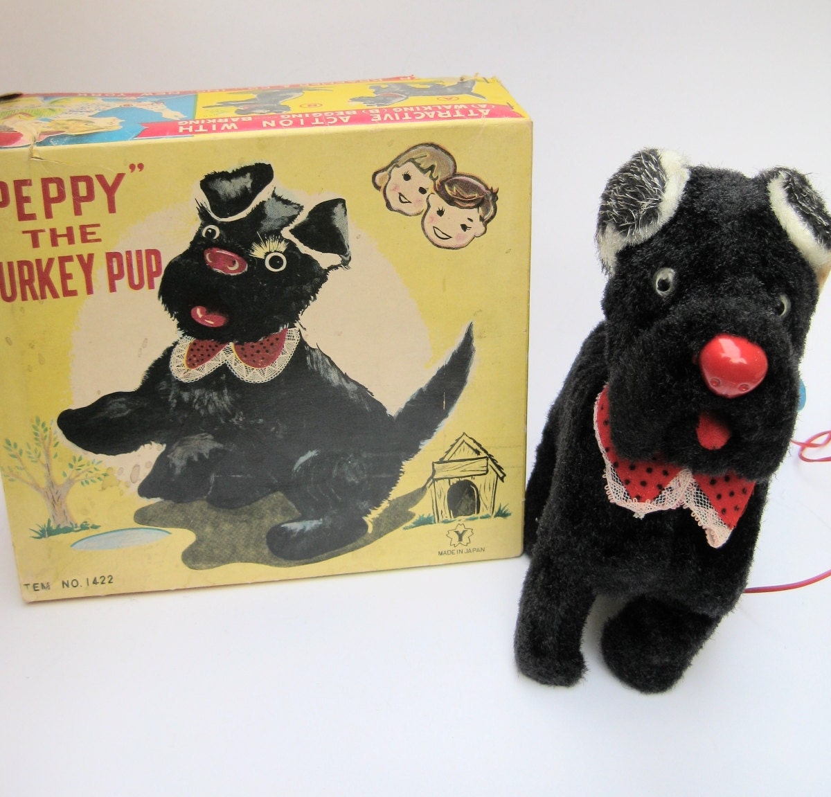 Peppy the Purkey Pup Toy Dog - Vintage 50s Battery Operated Remote Control Y Yonezawa Japan Cute Funny Schnauzer Perky Puppy Mid Century
