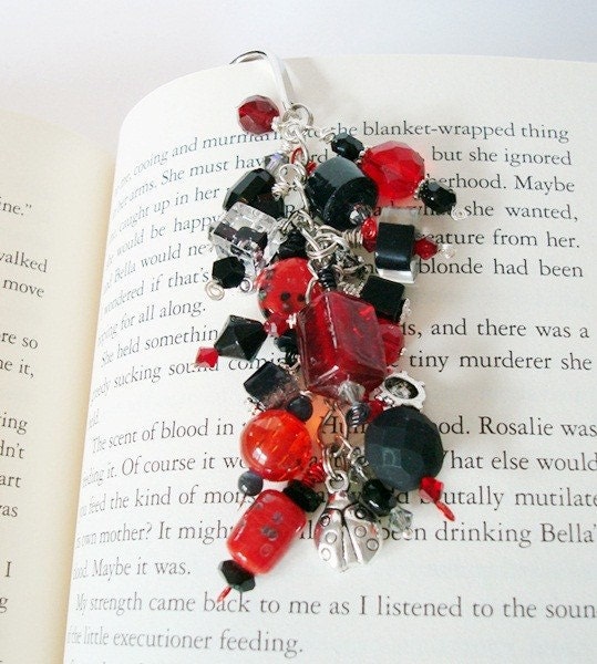Red and Black Beaded Ladybugs Bookmark