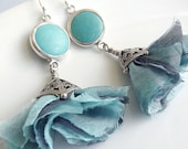 Dangly Turquoise Earrings with Batik Silk Tassels