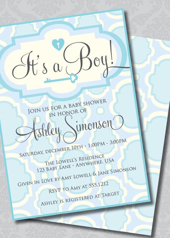 DIY Printable Key to My Heart Baby Boy Double Sided Baby Shower Invitation Il_570xn