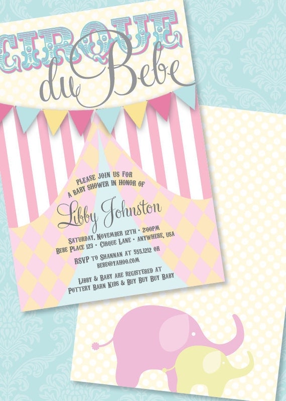 DIY Printable Double Sided Cirque Du Bebe Baby Shower Invitation Il_570xn