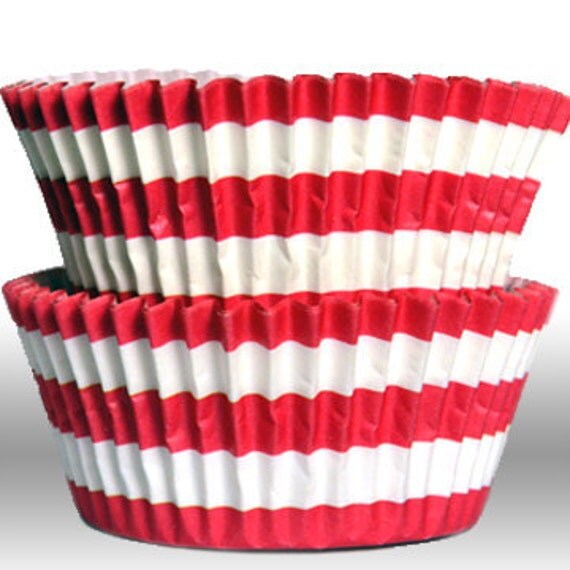 Red GREASEPROOF Rugby Stripe Baking Cups Cupcake Liners - Quantity 50 Il_570xn