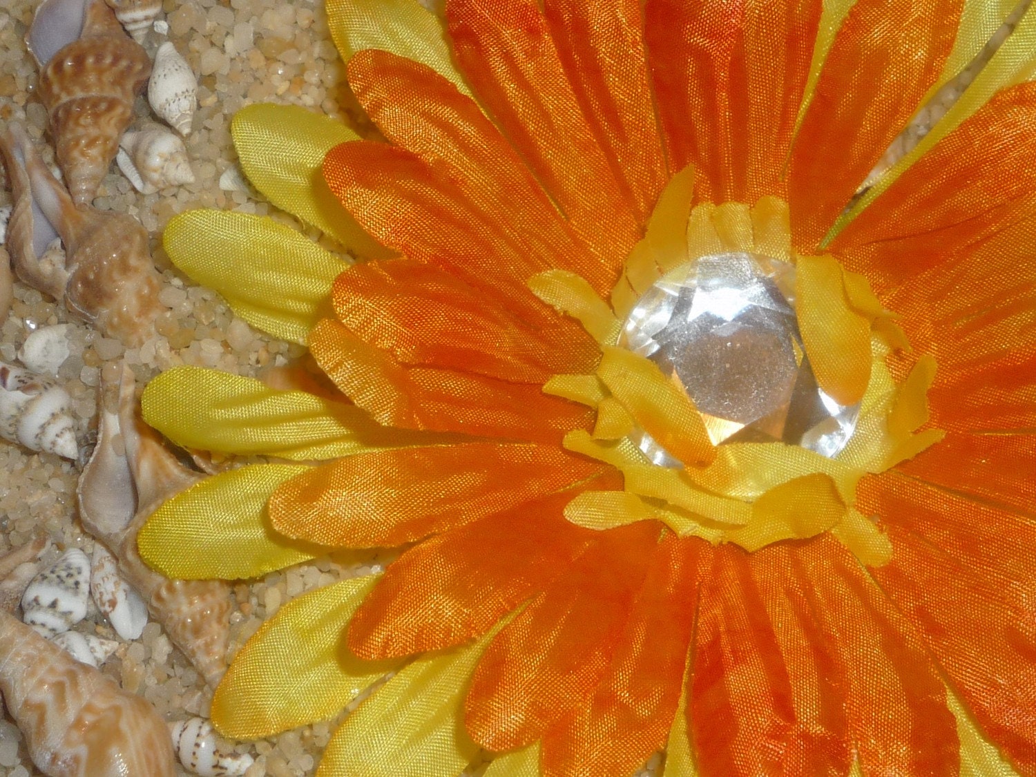 Orange and Yellow Gerbera Daisy flower clip rhinestone middle HAIR headband