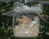 Beach theme Sand and Sea Shells Glass Ornament