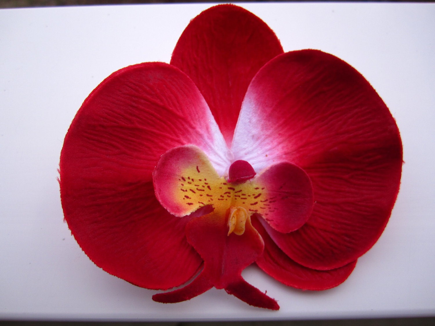 RED hawaiian orchid flower hair clip OR pin Very Bright