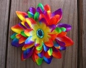 Rainbow Bright dahila flower hair clip