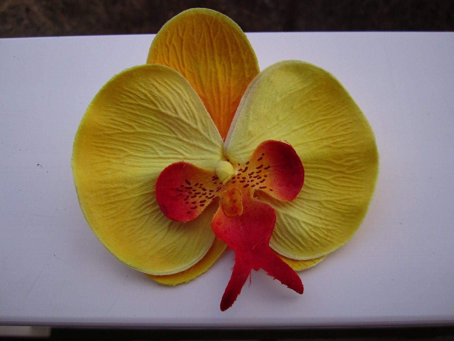 YELLOW  hawaiian orchid flower hair clip OR pin Very Bright