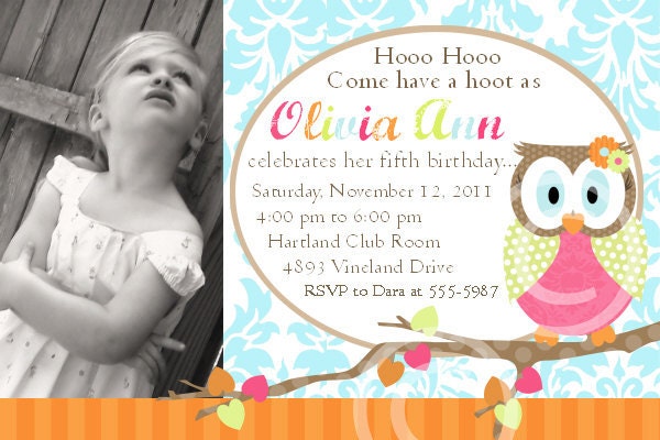 Woodland Owl Stripe Printable Photo Invite for Birthday Party or Baby Shower DIY Invitation by BeeAndDaisy Il_170x135