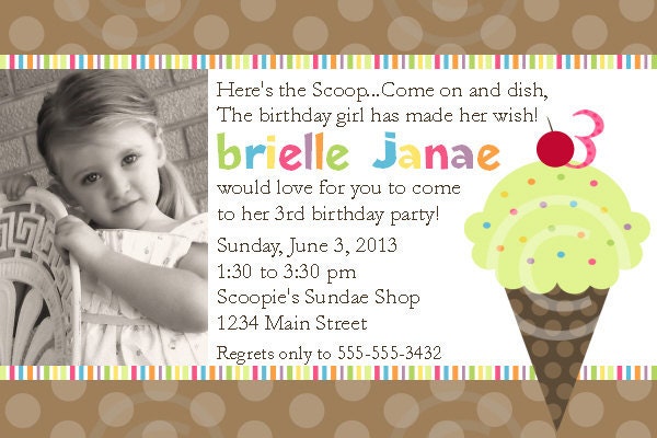 Ice Cream Printable Photo Invitation for Birthday Party or Baby Shower DIY Custom Invite by BeeAndDaisy