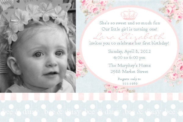 Shabby Princess Roses Printable Photo Invitation for Birthday Party or Baby Shower - DIY Girls Chic Invite by BeeAndDaisy Il_570xn