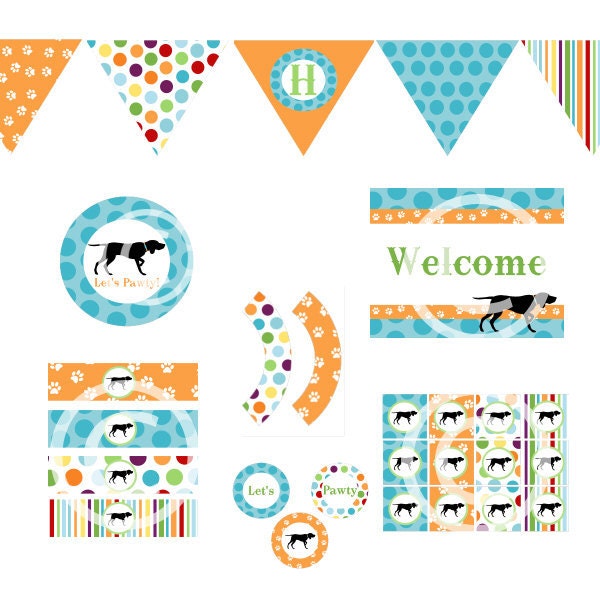Blue Puppy Decorations for Birthday Party or Baby Shower - Boys DIY Printable Decor by BeeAndDaisy - Instant Download Il_570xn