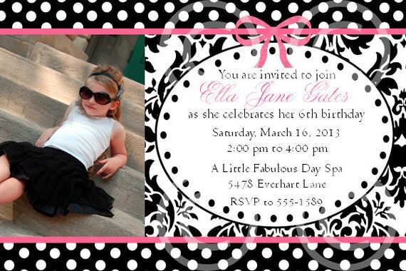 Damask Bow Printable Custom Photo Girls Birthday Invitation Baby Shower DIY Invite Il_570xn