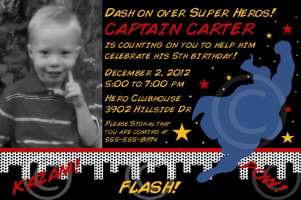 Vintage Comic Superhero Invitation for Birthday Party or Baby Shower - DIY Printable Invite by BeeAndDaisy Il_570xn