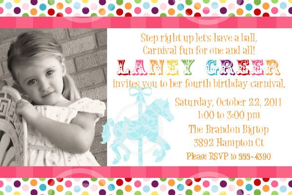 Carousel Horse Printable Custom Photo Girls Birthday Invitation Baby Shower DIY Invite by BeeAndDaisy Il_570xn