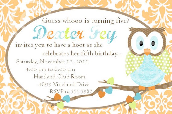 Blue Woodland Owl Printable Invitation for Birthday Party or Baby Shower DIY Custom Invite by BeeAndDaisy Il_570xn