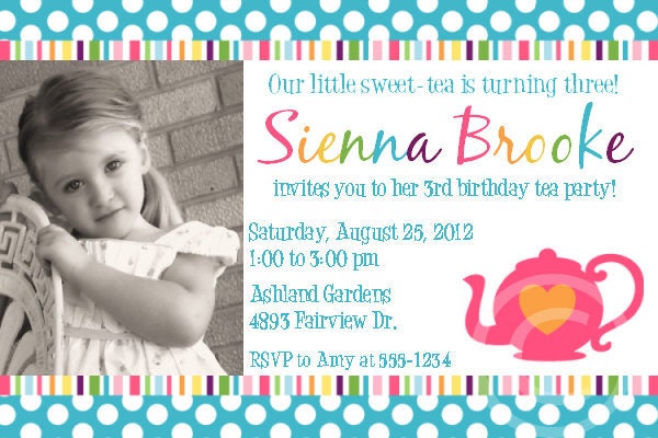Tea Party Dots Printable Custom Photo Invite for Birthday Party or Baby Shower DIY Invitation by BeeAndDaisy Il_570xn