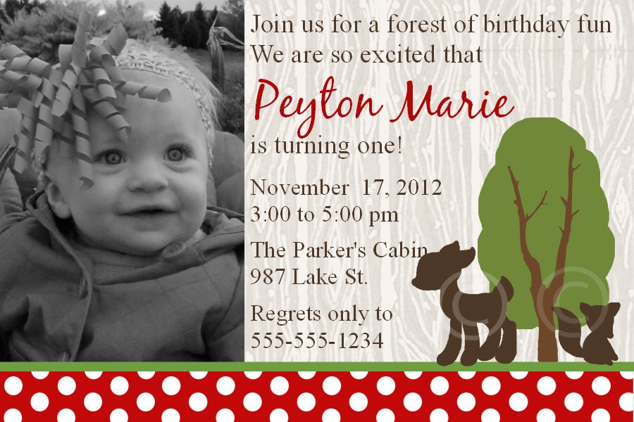 Woodland Animals Printable Photo Invite for Birthday Party or Baby Shower DIY Custom Invitation by BeeAndDaisy Il_570xn