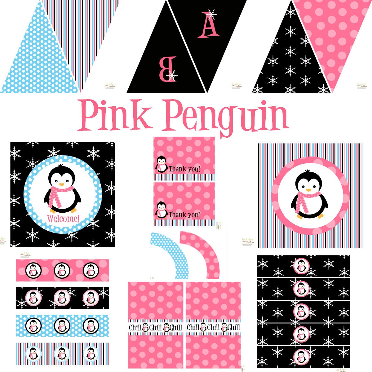 Penguin Party Decorations for Birthday or Baby Shower - DIY Printable Decor by BeeAndDaisy - Instant Download Il_570xn